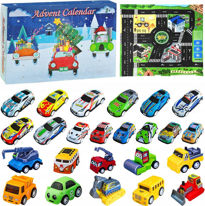 Adventes kalendārs ar rotaļu automašīnām