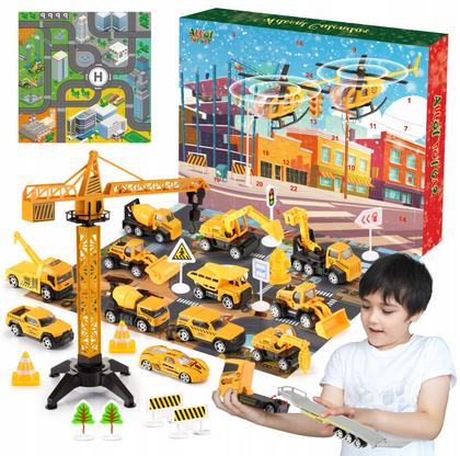 Adventes kalendārs ar inženiertehniskajiem transportlīdzekļiem