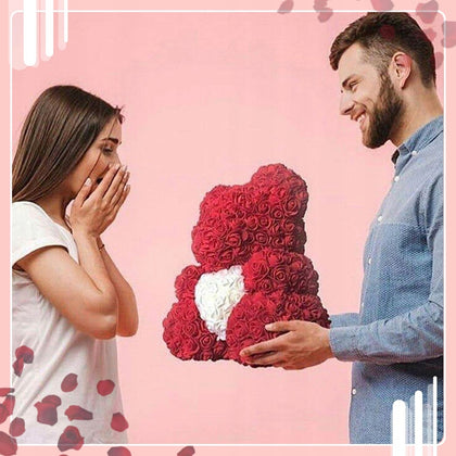 Meškiukas iš rožių 40cm + pakabukas