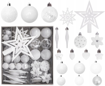 54 daļu Ziemassvētku eglītes rotaļlietu komplekts