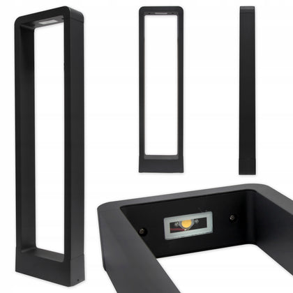 Moderns dārza apgaismojuma stabs, taisnstūra formas, integrēts LED avots, 60 cm, melns