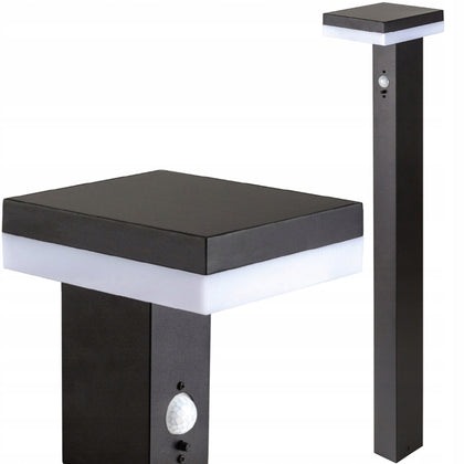 Taisnstūra dārza apgaismojuma stabs ar integrētu LED gaismas avotu un kustības sensoru, 80 cm, melns 