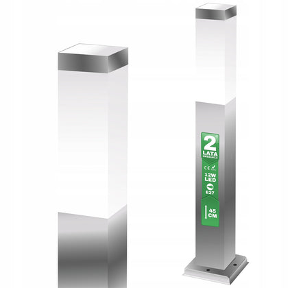 Kvadrātveida dārza apgaismojuma stabs NNLED E27 45 cm sudrabkrāsas 