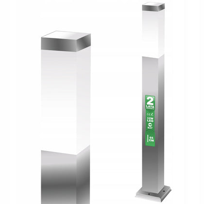 Kvadrātveida dārza apgaismojuma stabs NNLED E27 65 cm sudrabkrāsas 