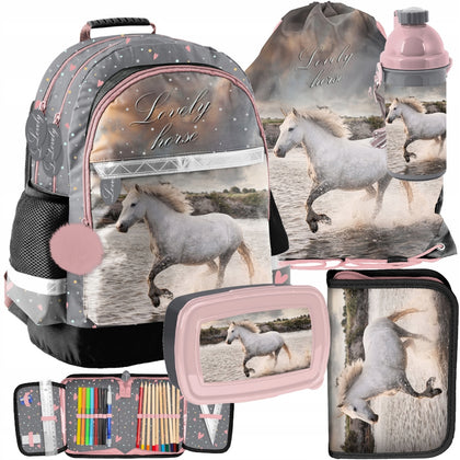 Skolas mugursoma Pase ar aksesuāriem / zirgu