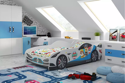 Bērnu gulta - automašīna ar matraci (Ķepu patruļa)